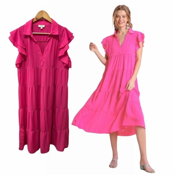 Umgee Dresses & Skirts - Umgee Tiered Pink Midi Dress